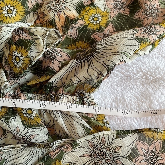 Lost & Wander Dress Floral Sheer Khaki Green Pink Daisies Ruffle Size Medium - Picture 4 of 6